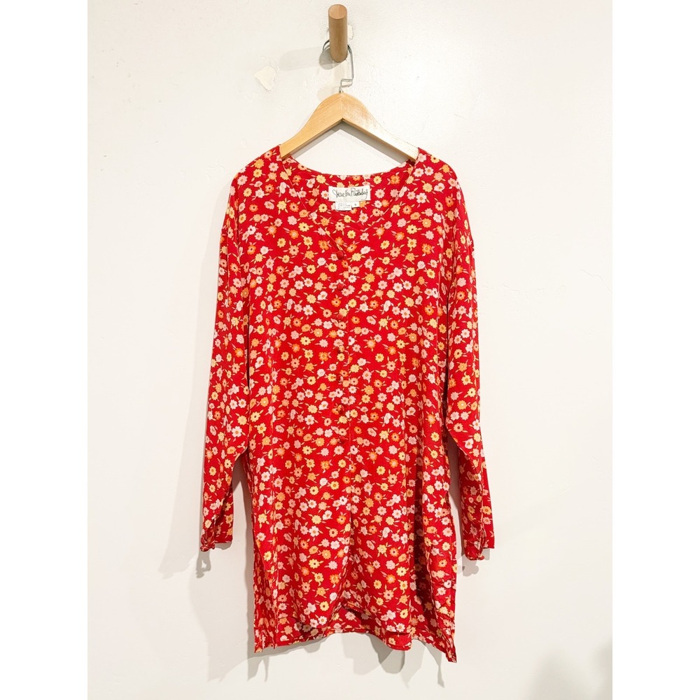Diane‎ Von Furstenberg Vintage Red Floral Silk Tunic Size Small Cottagecore